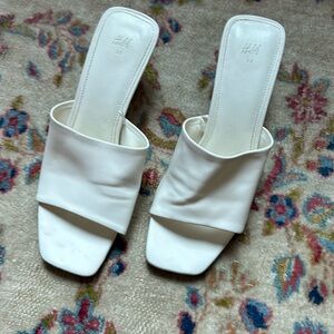 White kitten heel mules